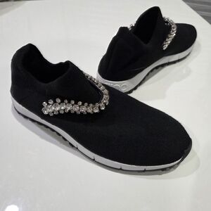 Jimmy Choo Black 'Verona' Sock Sneakers Slip On W/ Bling Crystals GUC SZ
